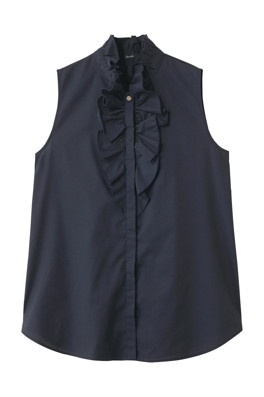 allureville フロントフリルノースリブラウス (ネイビー, 2) アルアバイル ELLE SHOP allureville フロントフリルノースリブラウス (ネイビー, 2) アルアバイル ELLE SHOP