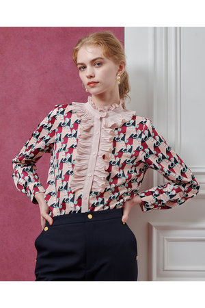 アルアバイル/allurevilleの【Loulou Willoughby】ホースジオメトリックPTブラウス(110400/110403)