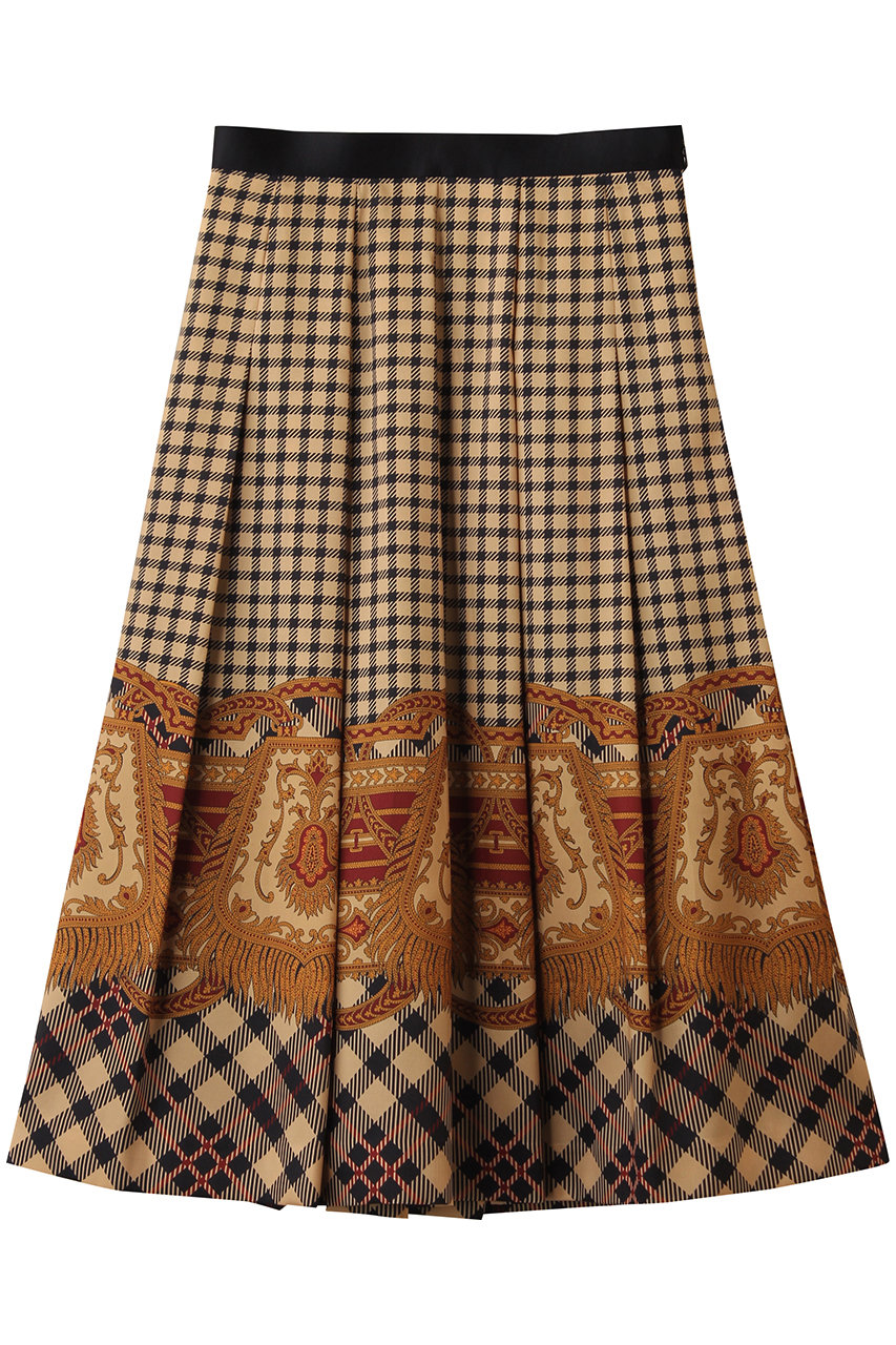 allureville 【Loulou Willoughby】エンブレムチェックスカート (ベージュ系, 1) アルアバイル ELLE SHOP allureville 【Loulou Willoughby】エンブレムチェックスカート (ベージュ系, 1) アルアバイル ELLE SHOP