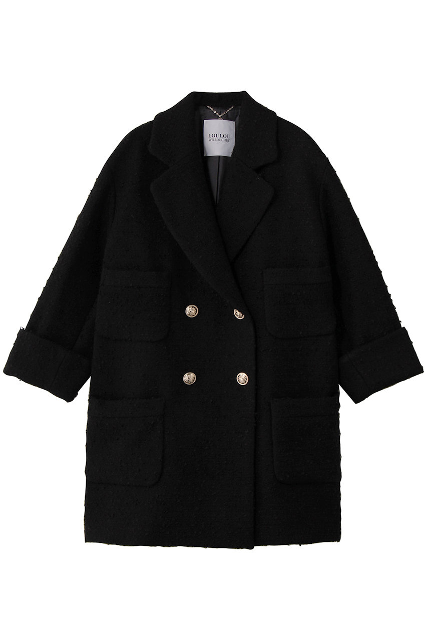 allureville 【Loulou Willoughby】ツイードダブルミドルコート (ブラック, 1) アルアバイル ELLE SHOP