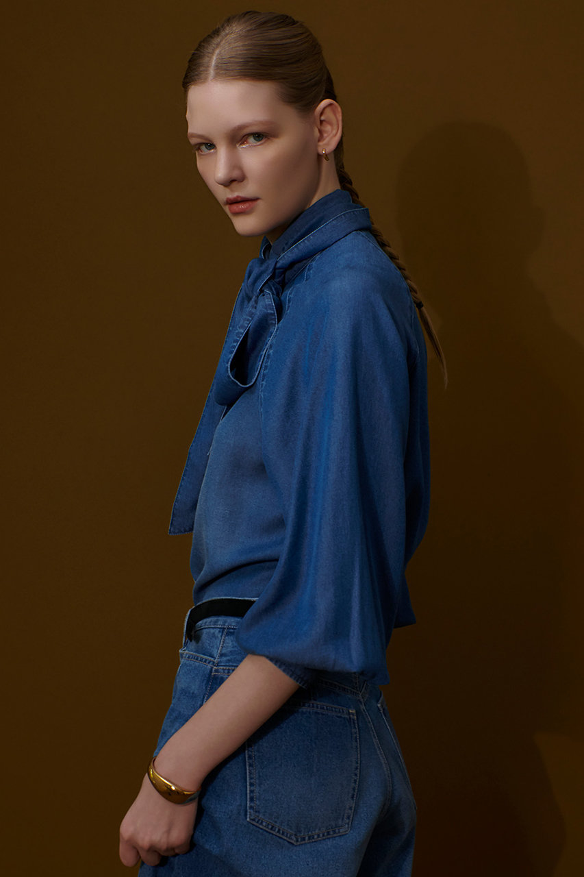 allureville(アルアバイル)｜【予約販売】デニムボウブラウス/ブルー
