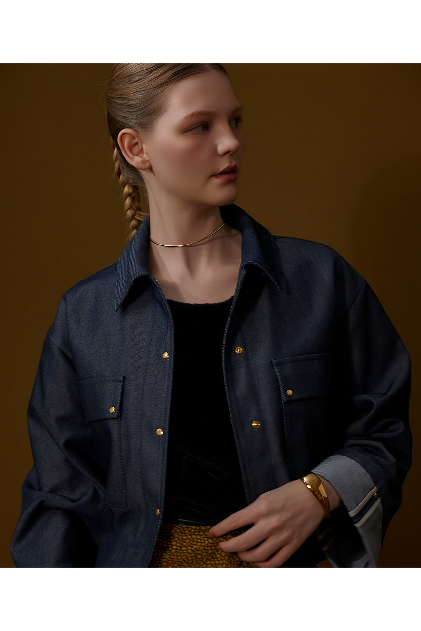 allureville(アルアバイル)｜リジッドデニムライクブルゾン/ネイビー