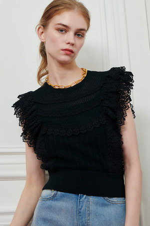 アルアバイル/allurevilleの【Loulou Willoughby】レースフリルニットプルオーバー(110300/110301)