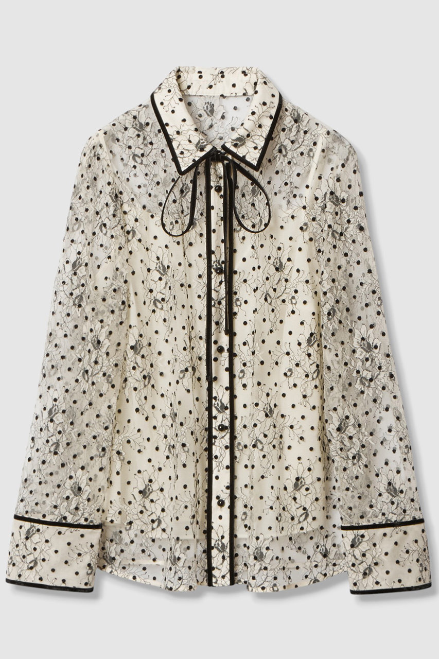allureville 【Loulou Willoughby】フロッキードットレースブラウス (オフホワイト, 2) アルアバイル ELLE SHOP allureville 【Loulou Willoughby】フロッキードットレースブラウス (オフホワイト, 2) アルアバイル ELLE SHOP