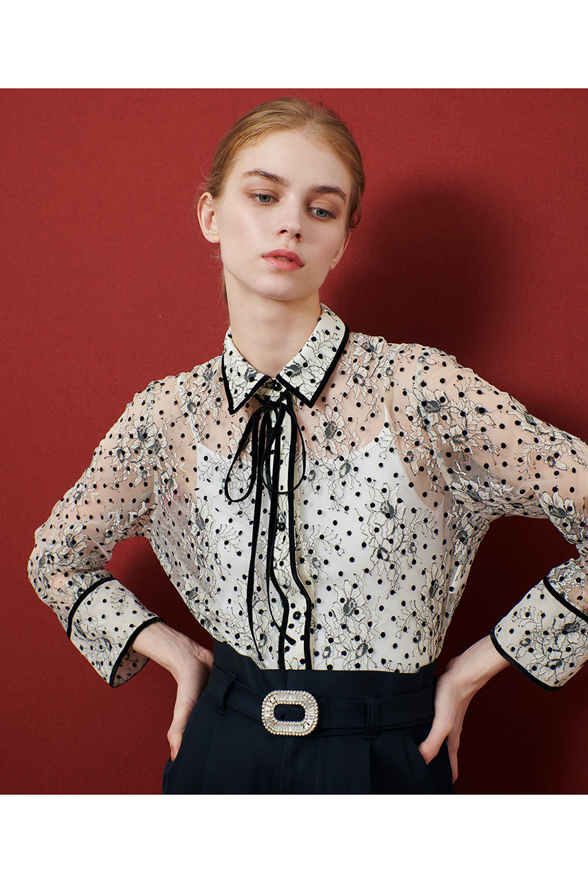 極美品　LOU LOU WILLOUGHBY リボンタイ付き　ドット　ブラウス LOULOU WILLOUGHBY】デシンドットフリルボウタイブラウス|allureville