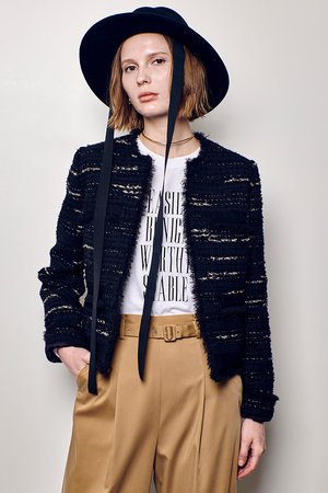 アルアバイル/allurevilleのジオリカツイードラウンドネックジャケット(110800/110801)