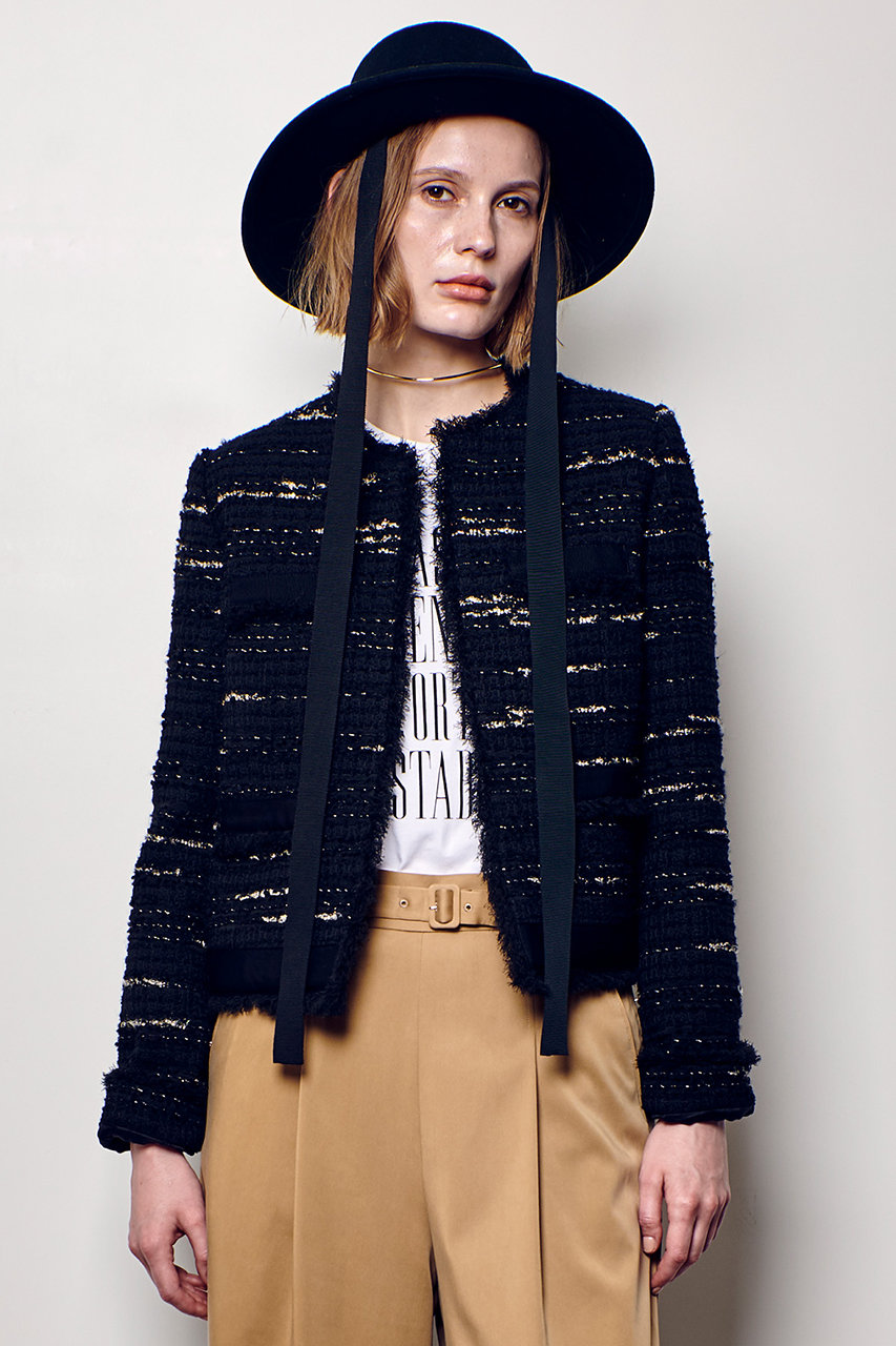 allureville ジオリカツイードラウンドネックジャケット (ブラック, 2) アルアバイル ELLE SHOP allureville ジオリカツイードラウンドネックジャケット (ブラック, 2) アルアバイル ELLE SHOP