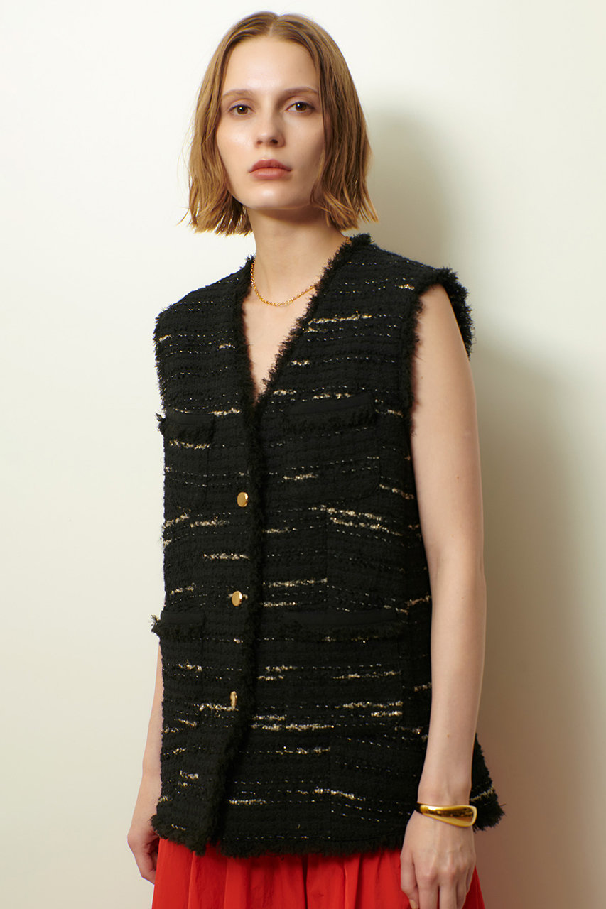 allureville ジオリカツィードフリンジジレ (ブラック, 2) アルアバイル ELLE SHOP allureville ジオリカツィードフリンジジレ (ブラック, 2) アルアバイル ELLE SHOP