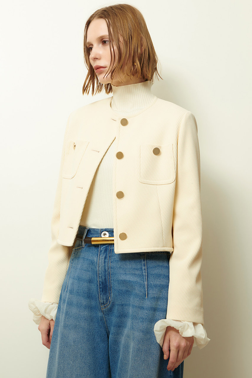 allureville ダンボールジャージノーカラージャケット (アイボリー, 2) アルアバイル ELLE SHOP allureville ダンボールジャージノーカラージャケット (アイボリー, 2) アルアバイル ELLE SHOP