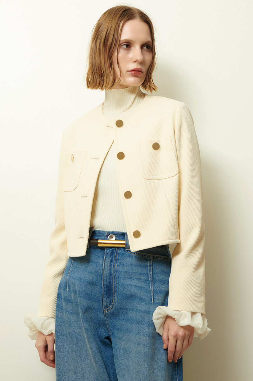 allureville アイボリー ノーカラージャケット allureville(アルアバイル)｜ダンボールジャージノーカラー