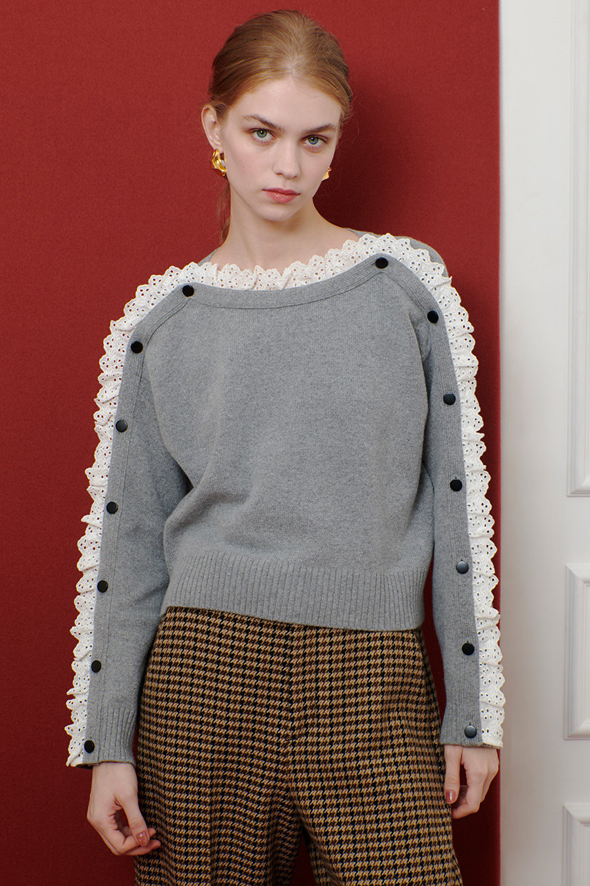 【LOULOU WILLOUGHBY】ショルダーレース釦プルオーバー