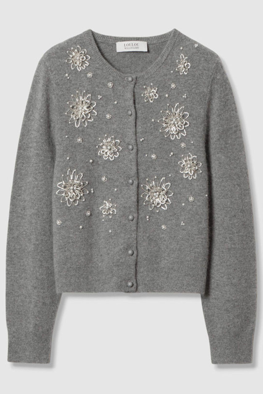 アルアバイル/allurevilleの【LOULOU WILLOUGHBY】ビーズフラワーカーディガン(グレー/21252016160-92-020)