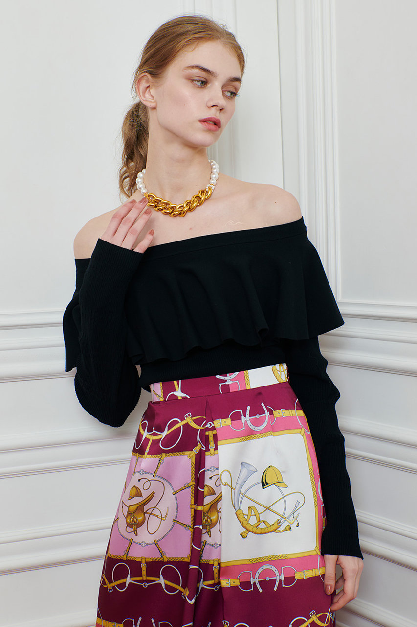 アルアバイル/allurevilleの【LOULOU WILLOUGHBY】ラッフルオフショルプルオーバー(ブラック/21252016070-02-020)