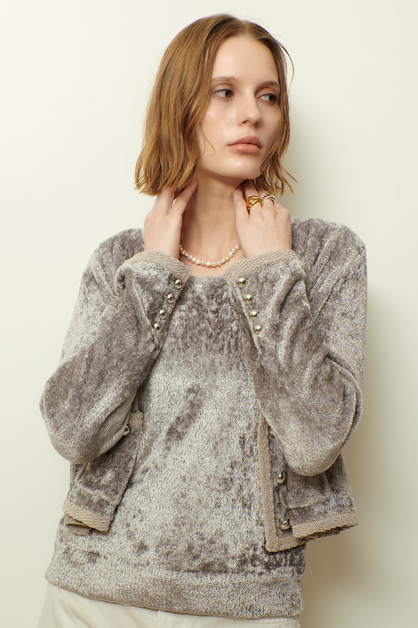 allureville(アルアバイル)｜ベロアニットジャケット/グレー の通販