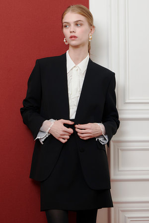 アルアバイル/allurevilleの【LOULOU WILLOUGHBY】ダブルクロスノーカラーリボンジャケット(110800/110801)