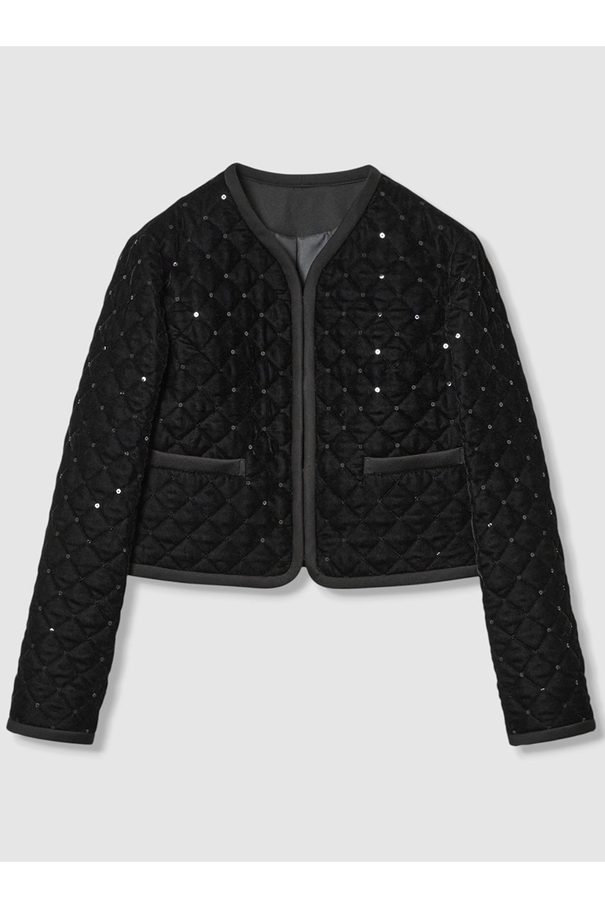allureville 【LOULOU WILLOUGHBY】ベロアキルティングショートジャケット (ブラック, 1) アルアバイル ELLE SHOP allureville 【LOULOU WILLOUGHBY】ベロアキルティングショートジャケット (ブラック, 1) アルアバイル ELLE SHOP