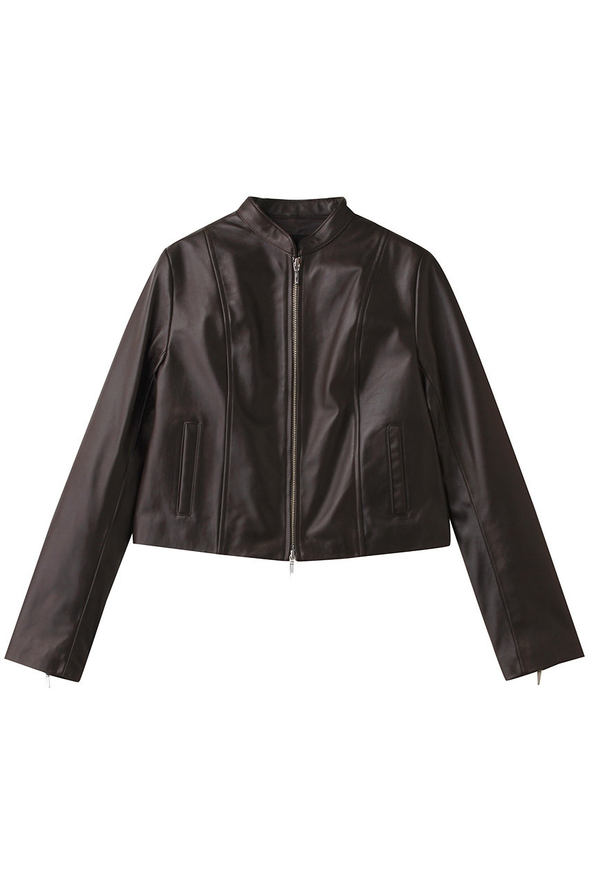 allureville スタンドカラーレザーライダースジャケット (ブラウン, 1) アルアバイル ELLE SHOP