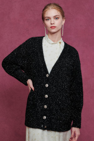 アルアバイル 極美品 ALLUREVILLE カーディガン 2 黒 LOULOU WILLOUGHBY】クルーカーディガン （カーディガン・ボレロ