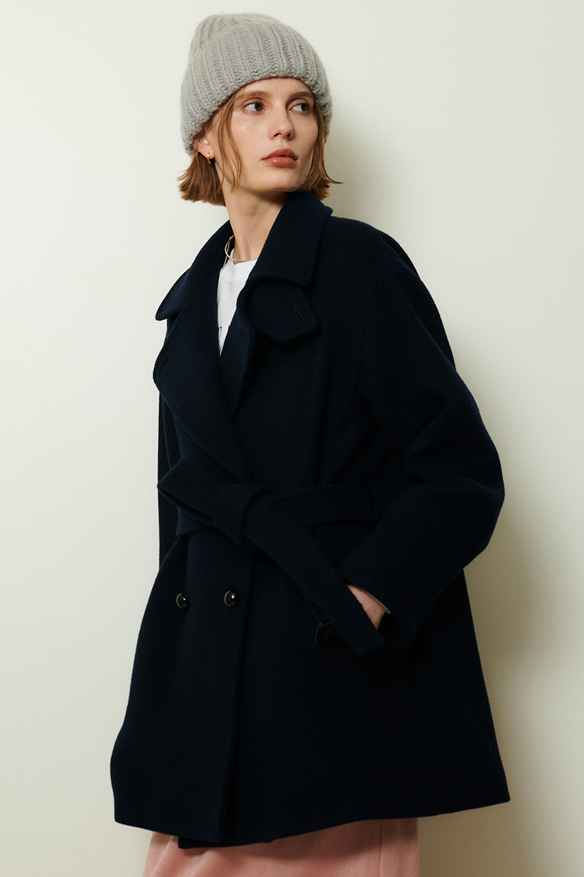 allureville(アルアバイル)｜パイルメルトンデザインPコート/ネイビー