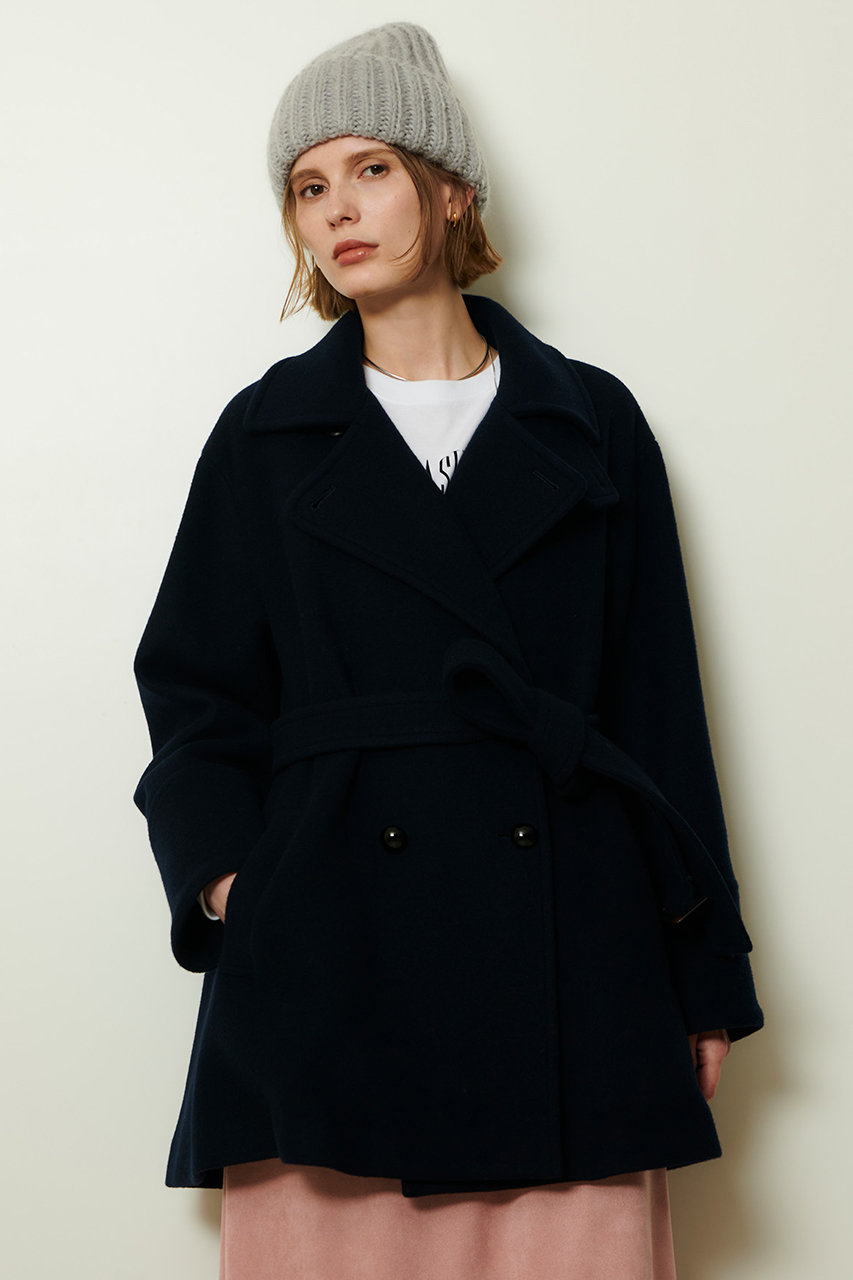 allureville(アルアバイル)｜パイルメルトンデザインPコート/ネイビー