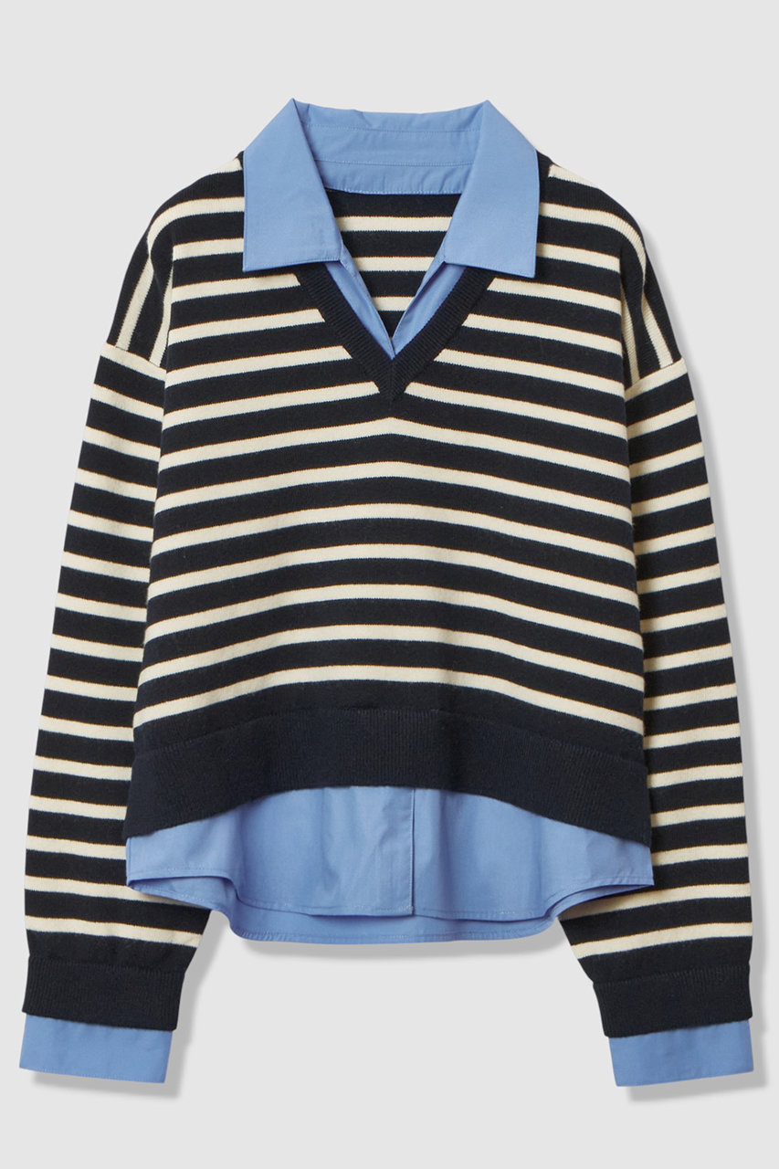 アルアバイル/allurevilleのフェイクレイヤードスキッパープルオーバー(ネイビー1/20252016280-92-020)