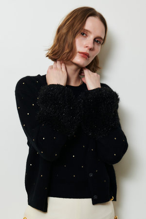 アルアバイル/allurevilleのエンブロイダリードットファーカフスカーディガン(110300/110303)