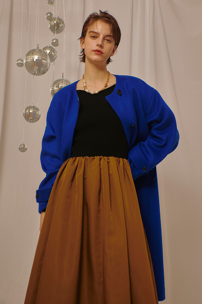 allureville(アルアバイル)｜ノーカラーコクーンコート/ブルー の通販