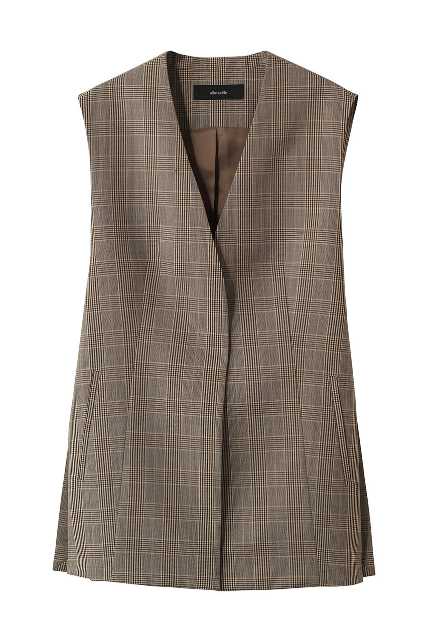 アルアバイル/allurevilleのポプリンチェックスリットジレ(ブラウン系/20261010110-98-020)