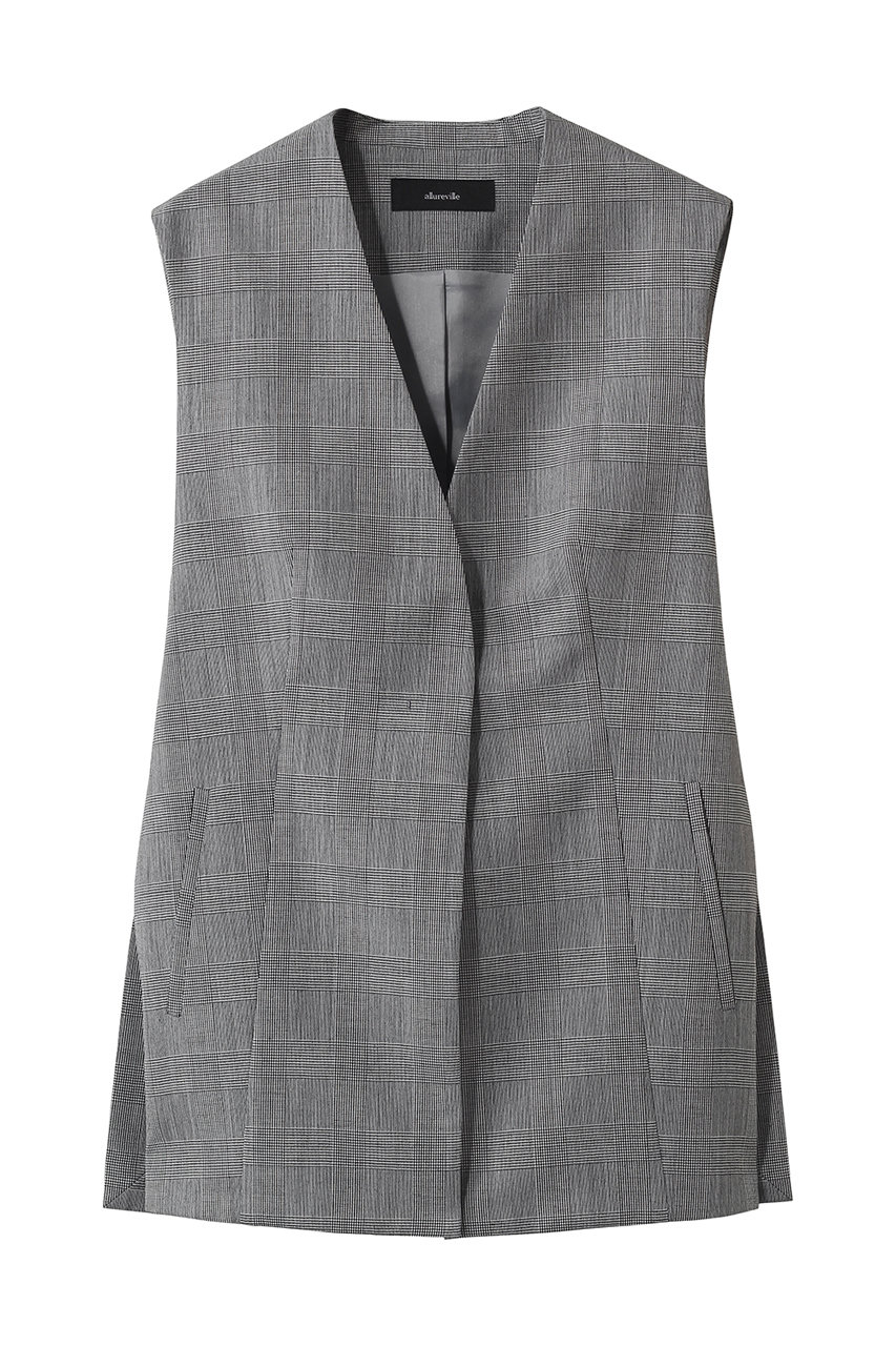 アルアバイル/allurevilleのポプリンチェックスリットジレ(ブラック系/20261010110-98-020)