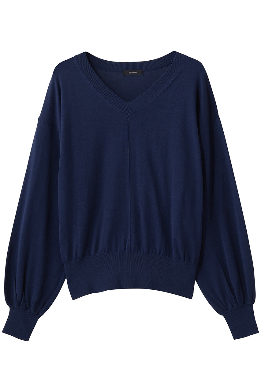 アルアバイル/allurevilleのコットンシルクVネックプルオーバー(ネイビー/20261016350-65-020)