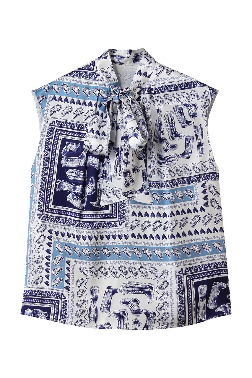 アルアバイル/allurevilleの【Loulou Willoughby】ウエスタンスカーフPTリボンブラウス(ブルー/21261013300-95-020)