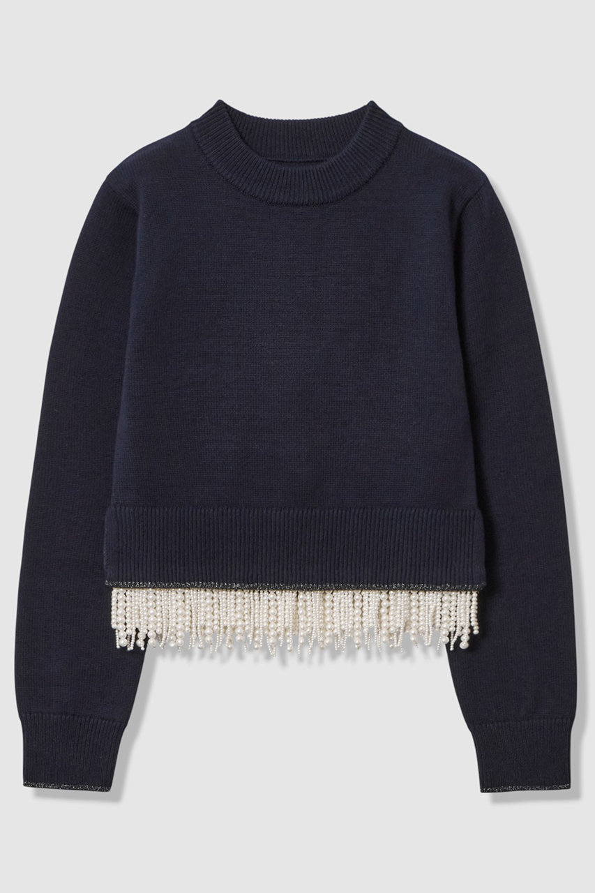 アルアバイル/allurevilleの【LOULOU WILLOUGHBY】パールフリンジフェザープルオーバー(ネイビー/21261016010-91-020)