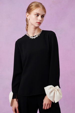 アルアバイル/allurevilleの【予約販売】【LOULOU WILLOUGHBY】ダブルクロス袖リボンブラウス(110400/110403)