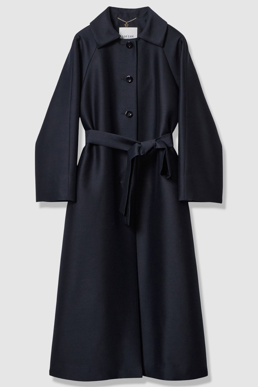 アルアバイル/allurevilleの【LOULOU WILLOUGHBY】シルクウールツイルロングコート(ネイビー/21261017030-65-020)
