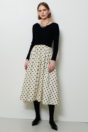 アルアバイル/allurevilleの【予約販売】ドット柄ドッキングニットワンピース(110500/110503)