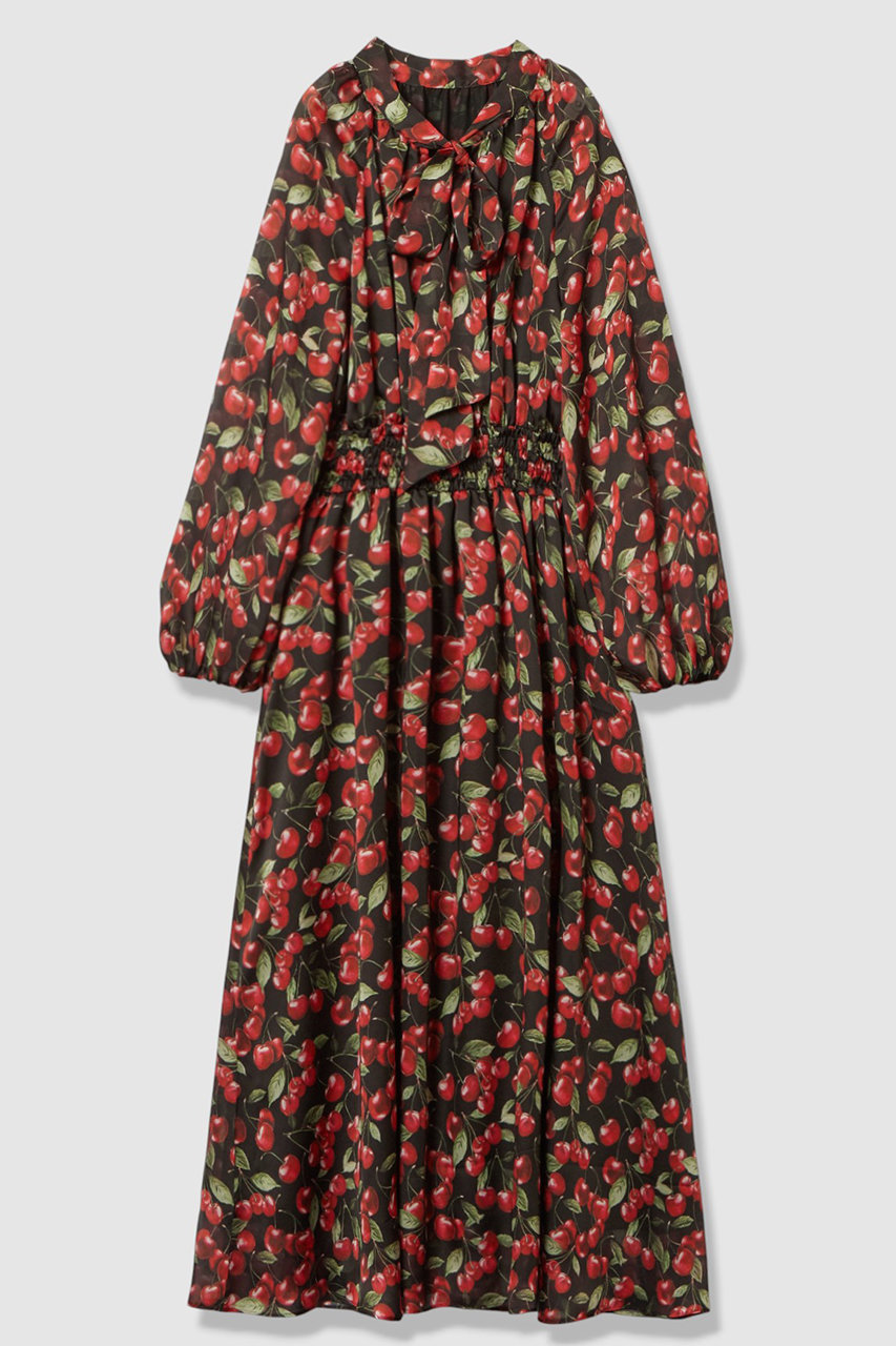 アルアバイル/allurevilleの【LOULOU WILLOUGHBY】LISAチェリープリント リボンワンピース(ブラック/21261014090-95-020)