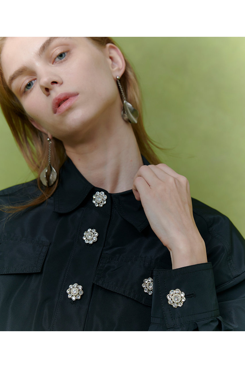 美品ルルウィルビー黒パフスリーブビジュー付きニットブルゾン24ss2アルアバイル LOULOU WILLOUGHBY】衿ビジューパフスリーブプルオーバー|allureville