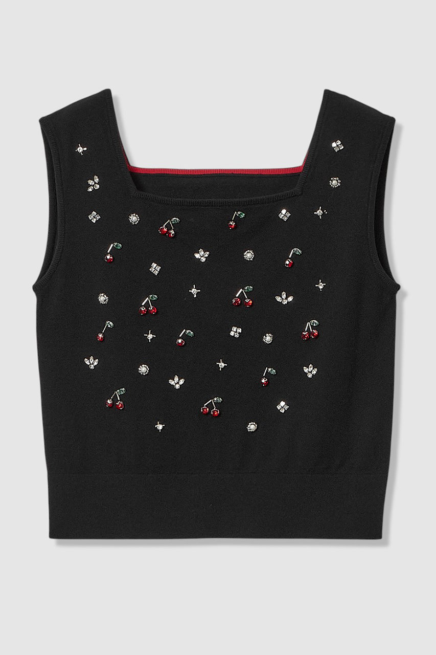 アルアバイル/allurevilleの【LOULOU WILLOUGHBY】CHERRYビジュータンク(ブラック/21261016110-63-020)