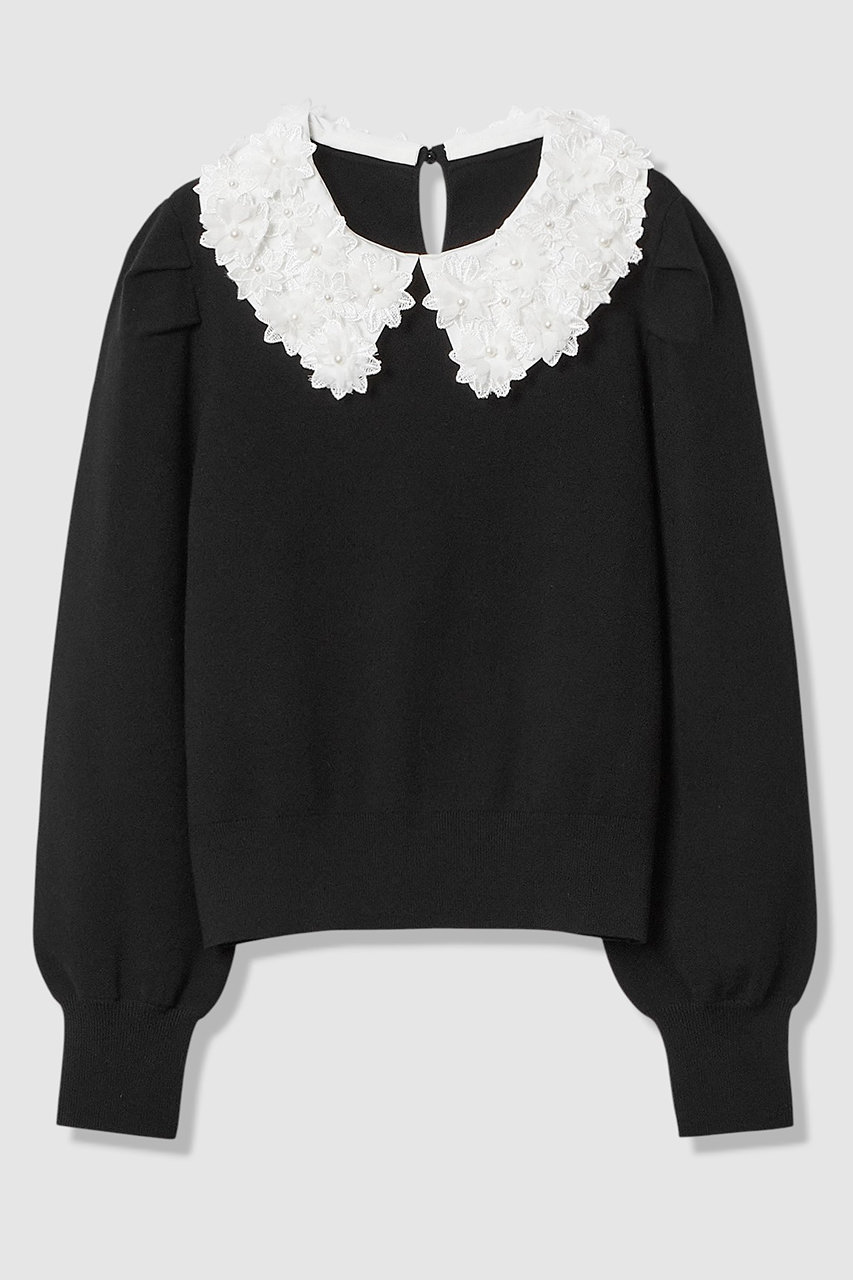 アルアバイル/allurevilleの【LOULOU WILLOUGHBY】フラワー衿付プルオーバー(ブラック/21261016080-95-020)