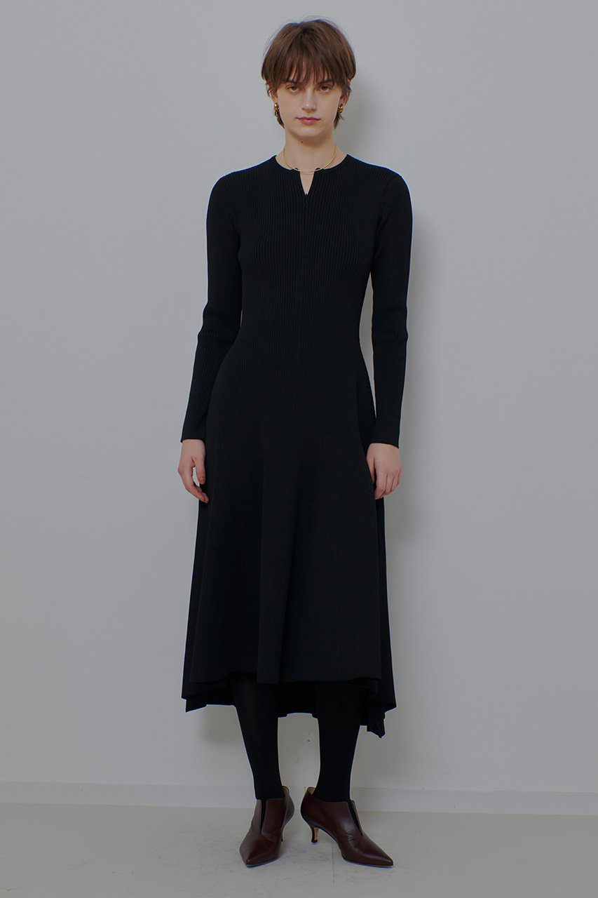 アルアバイル/allurevilleのコンシールフロントマチフレアリブワンピース(ブラック/20261014040-95-020)