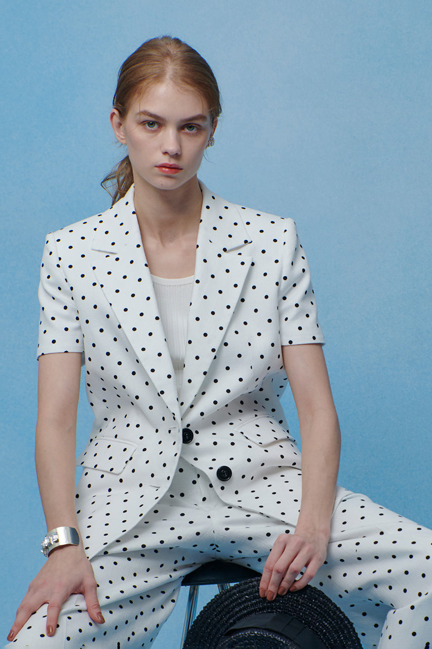 アルアバイル/allurevilleの【予約販売】【LOULOU WILLOUGHBY】リネン混ドットハーフスリーブジャケット(ホワイト系/21261010080-98-020)