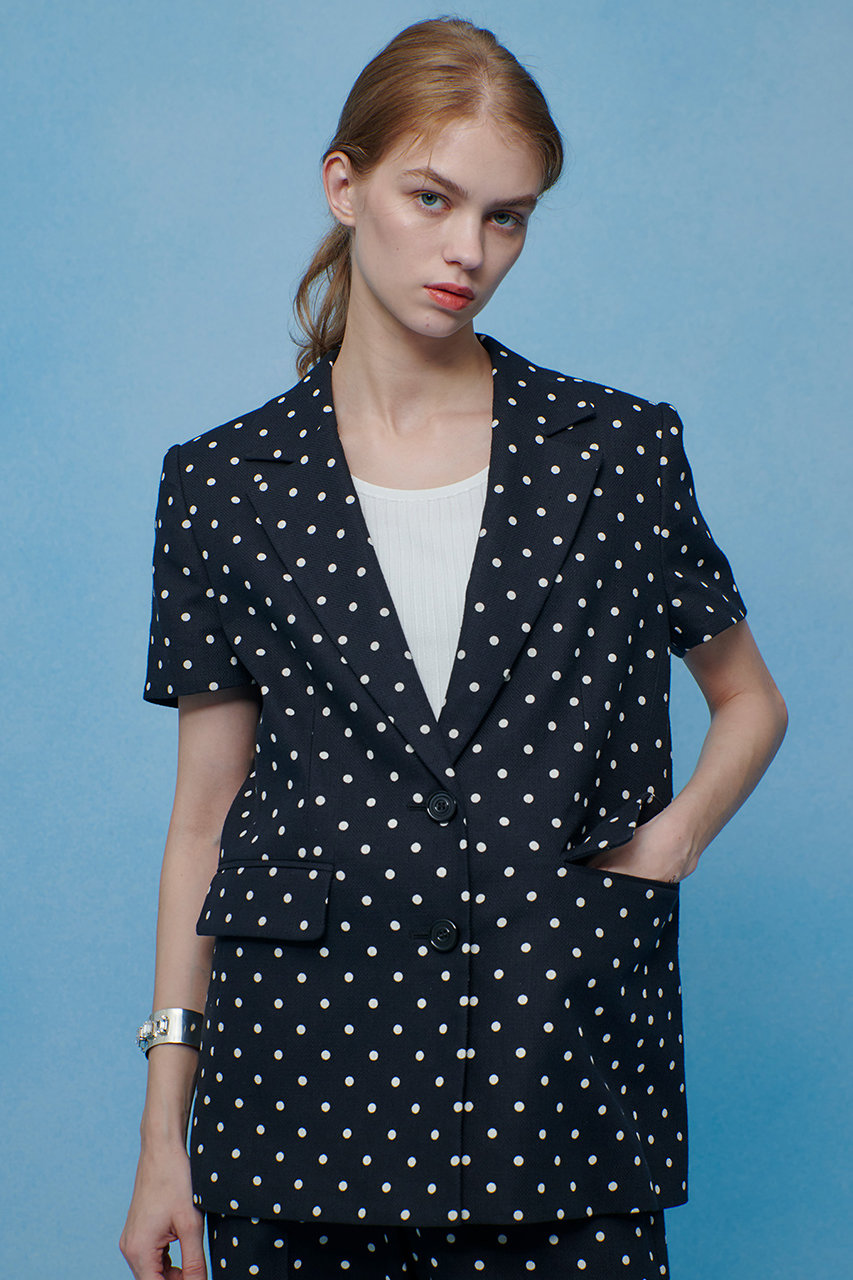 アルアバイル/allurevilleの【予約販売】【LOULOU WILLOUGHBY】リネン混ドットハーフスリーブジャケット(ブラック系/21261010080-98-020)