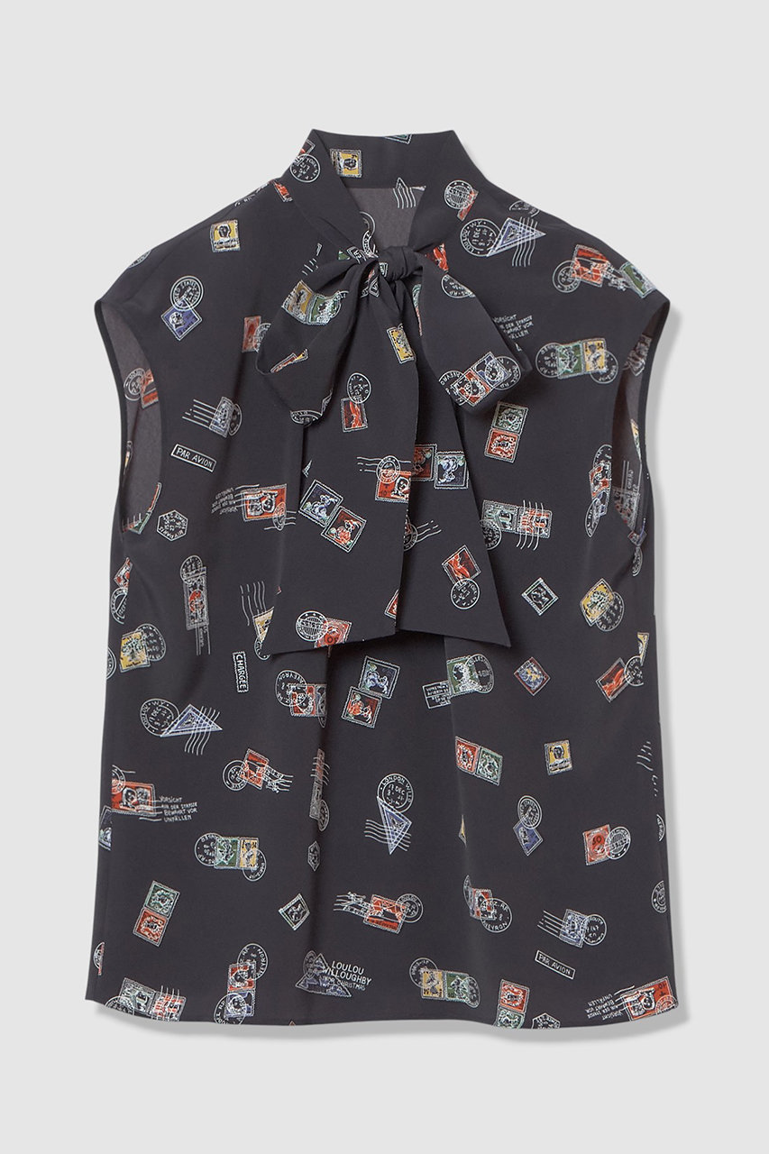 【LOULOU WILLOUGHBY】レタープリントリボンブラウス