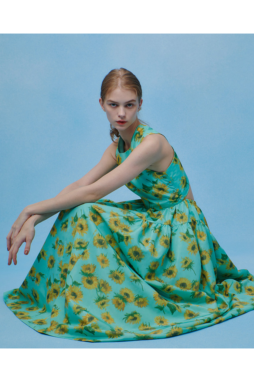 アルアバイル/allurevilleの【LOULOU WILLOUGHBY】サンフラワープリントバッククロスワンピース(グリーン系/21261014190-74-020)