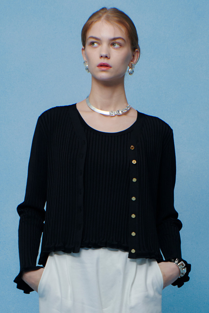 アルアバイル/allurevilleの【予約販売】【LOULOU WILLOUGHBY】ワイドリブヘムフリルカーディガン(ブラック/21261016230-70-020)