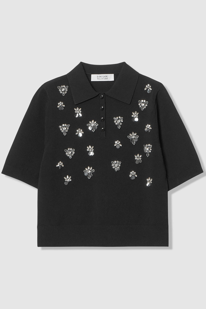 アルアバイル/allurevilleの【予約販売】【LOULOU WILLOUGHBY】フラワービジューポロ(ブラック/21261016260-95-020)