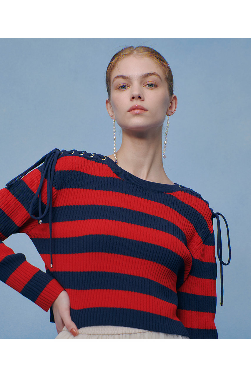 アルアバイル/allurevilleの【予約販売】【LOULOU WILLOUGHBY】レースアップショルダープルオーバー(レッドボーダー/21261016200-69-020)