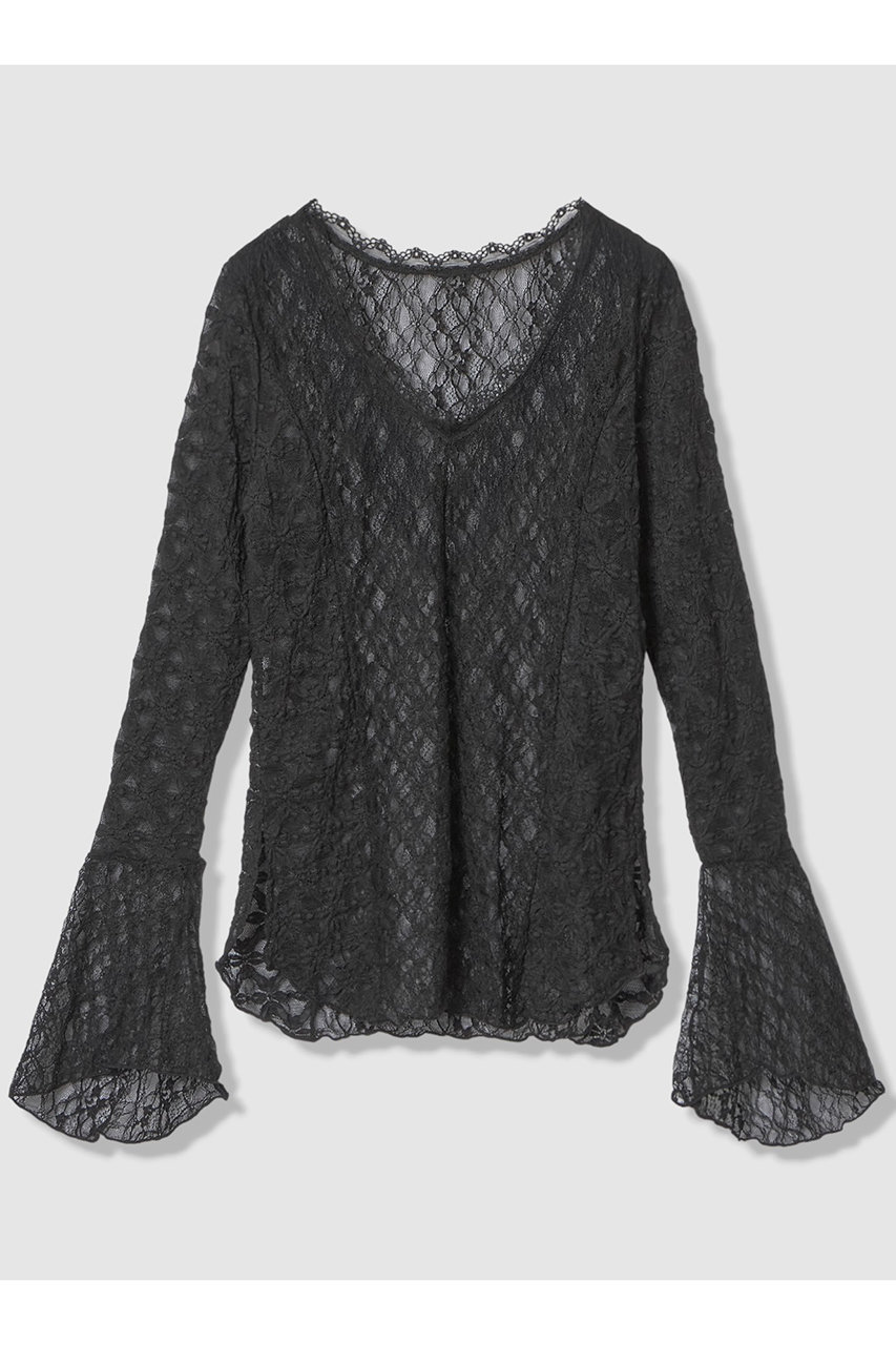 アルアバイル/allurevilleの【LOULOU WILLOUGHBY】ベルスリーブレースプルオーバー(ブラック/21261015040-95-020)