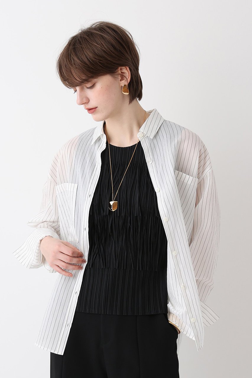 美品1度着用のみ　allureville アルアバイル　ストライプ レースシャツ allureville(アルアバイル)｜ストライプシアーシャツ/ホワイト系 の