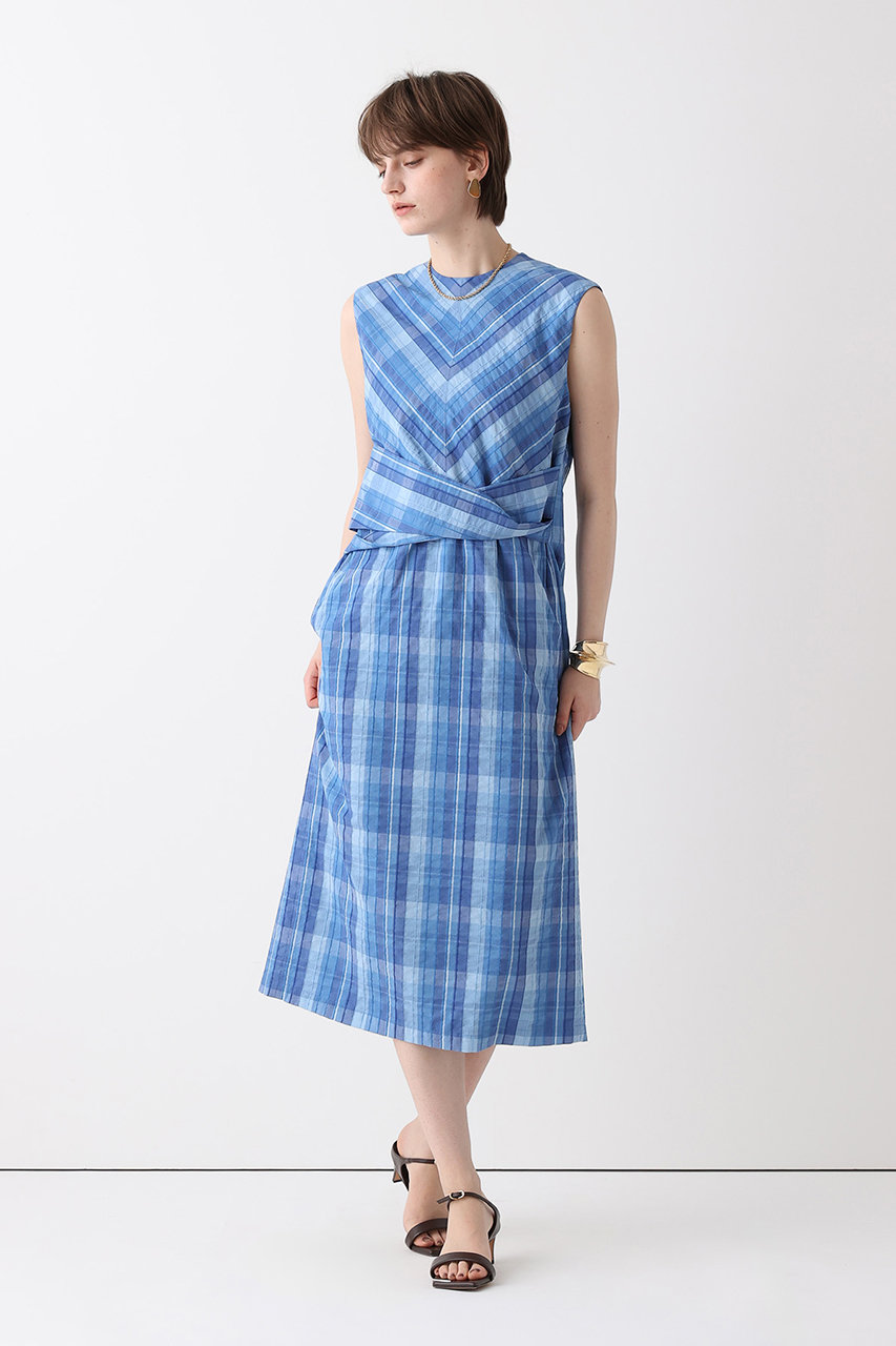 アルアバイル/allurevilleの【予約販売】オンブレチェックツイストワンピース(ブルー/20261014150-61-020)
